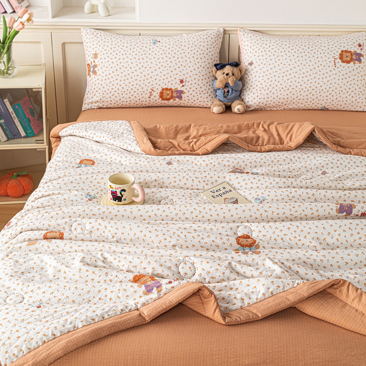 91家纺网 家纺一手货源 找家纺 几禾 2026新款A类云感双层纱夏被木棉皱皱纱棉花被小清新印花夏被夏凉被费尔岛空调被 狮子派对