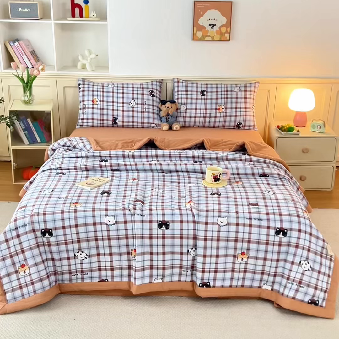 91家纺网 家纺一手货源 找家纺 几禾 2026新款A类云感双层纱夏被木棉皱皱纱棉花被小清新印花夏被夏凉被费尔岛空调被 可可小狗