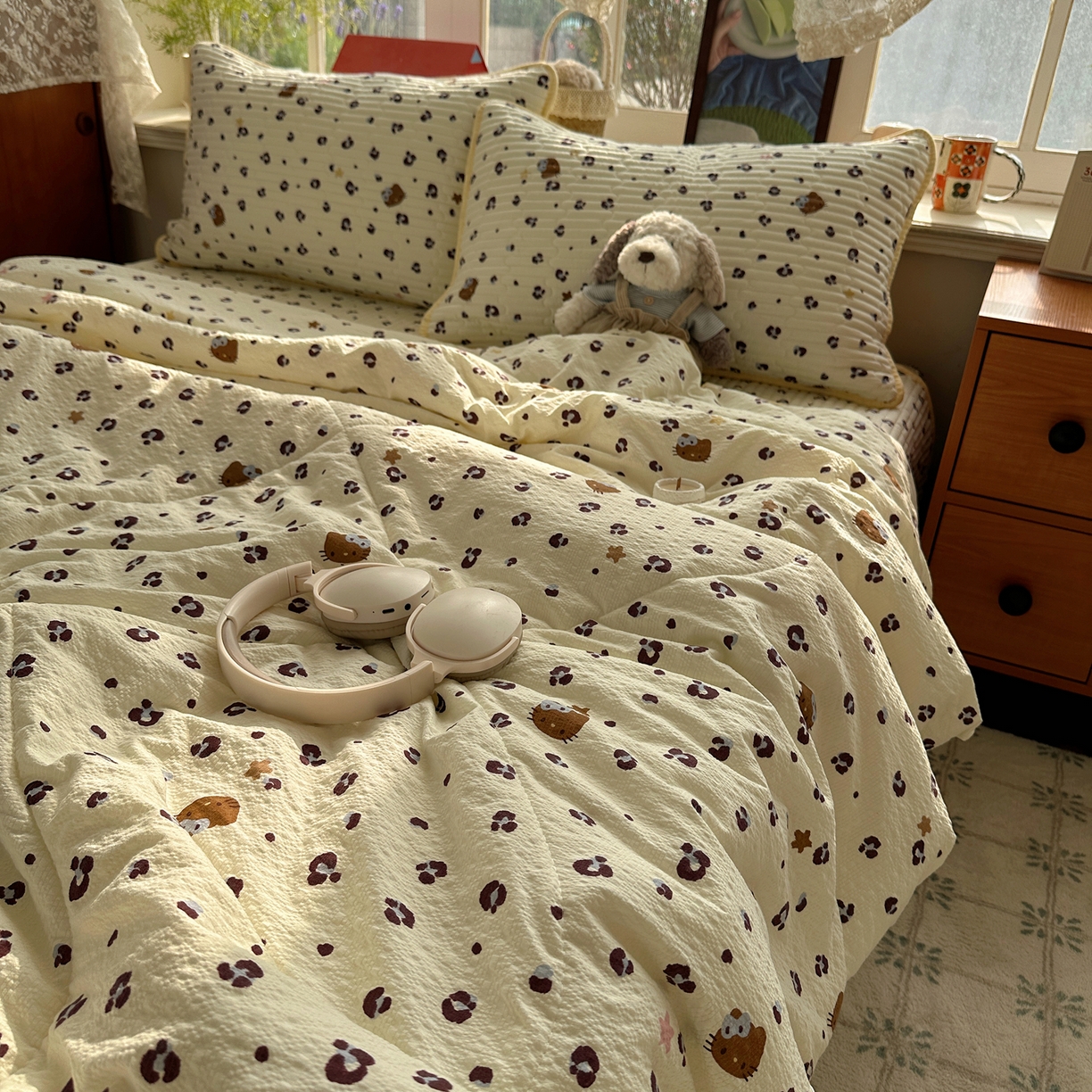 91家纺网 家纺一手货源 找家纺 （总）几禾 2026新款高品质A类泡芙纱床盖夏被套件-青提系列（晚风渐热，温柔续夏）