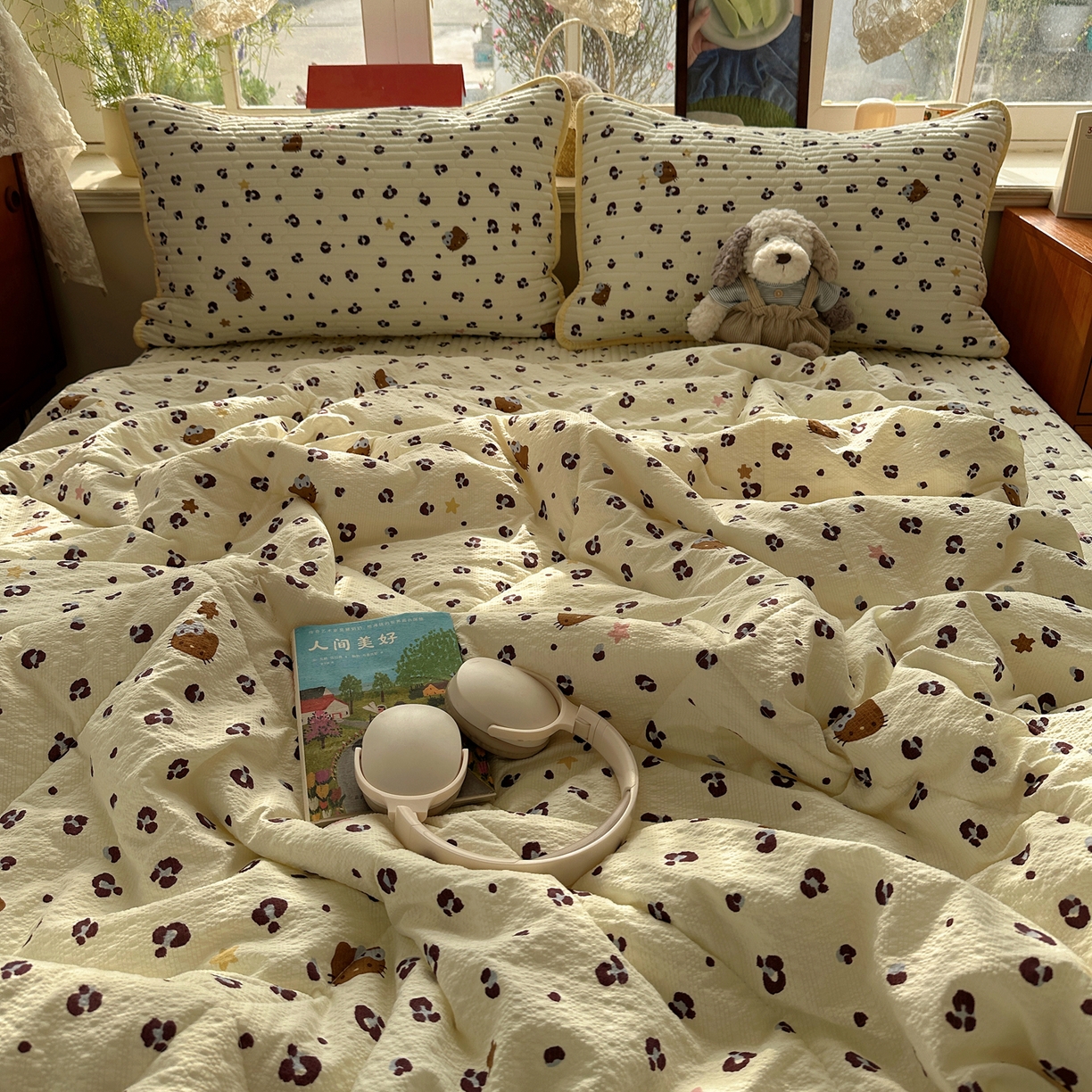 91家纺网 家纺一手货源 找家纺 （总）几禾 2026新款高品质A类泡芙纱床盖夏被套件-青提系列（晚风渐热，温柔续夏）