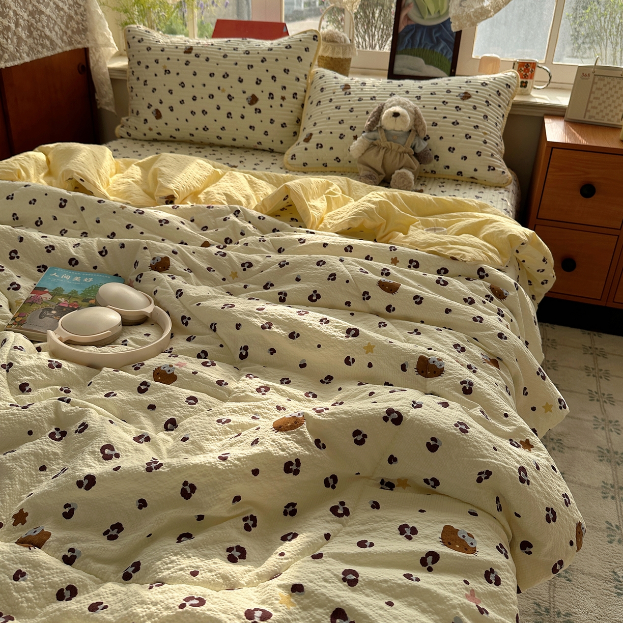 91家纺网 家纺一手货源 找家纺 （总）几禾 2026新款高品质A类泡芙纱床盖夏被套件-青提系列（晚风渐热，温柔续夏）