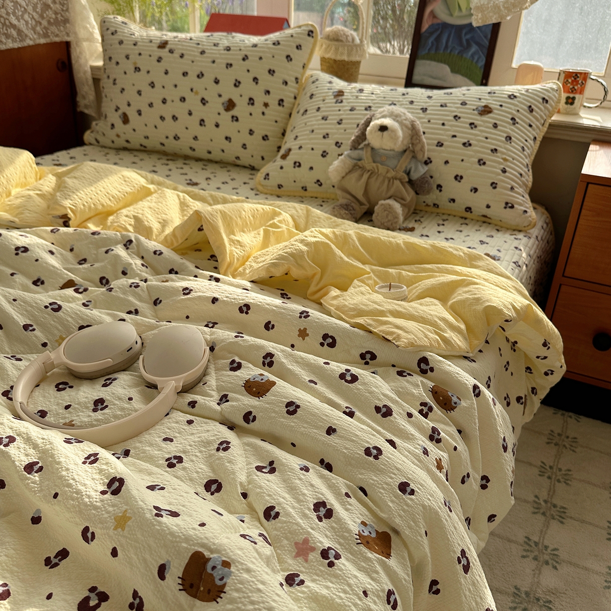 91家纺网 家纺一手货源 找家纺 （总）几禾 2026新款高品质A类泡芙纱床盖夏被套件-青提系列（晚风渐热，温柔续夏）