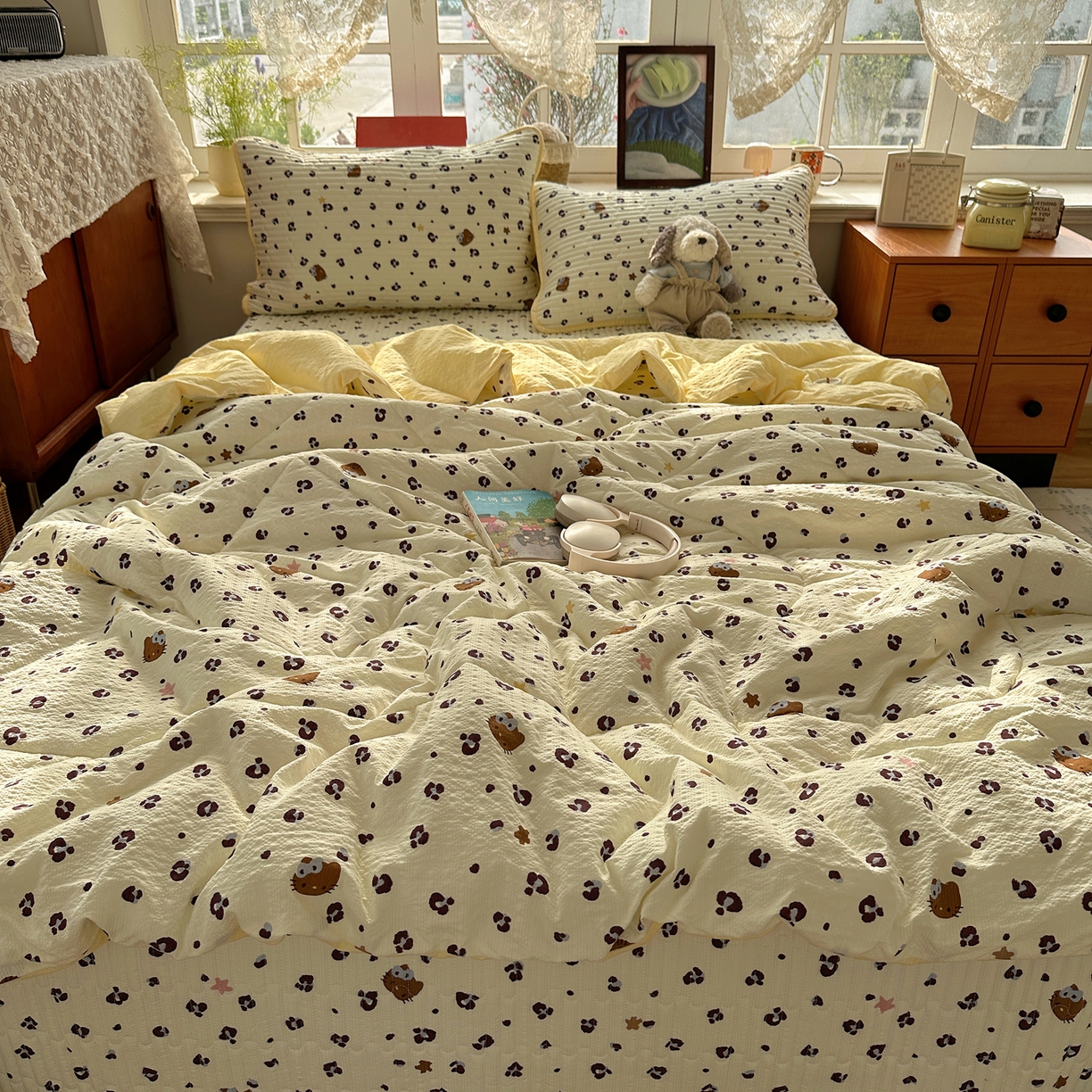 91家纺网 家纺一手货源 找家纺 （总）几禾 2026新款高品质A类泡芙纱床盖夏被套件-青提系列（晚风渐热，温柔续夏）