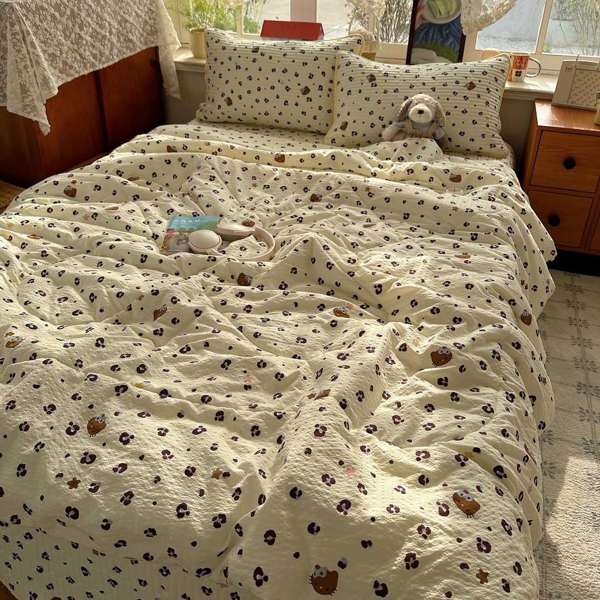 91家纺网 家纺一手货源 找家纺 （总）几禾 2026新款高品质A类泡芙纱床盖夏被套件-青提系列（晚风渐热，温柔续夏）