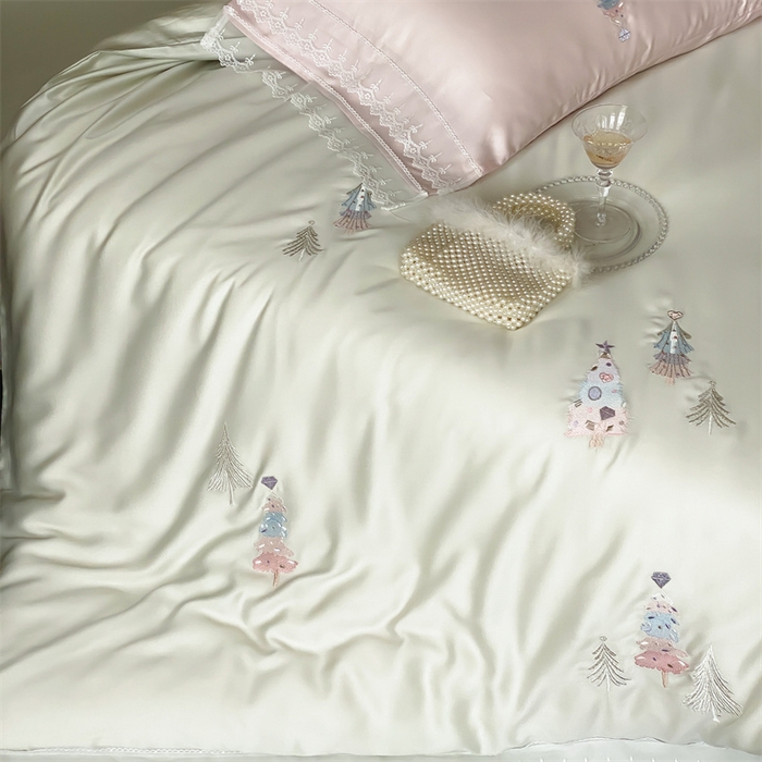 91家纺网 家纺一手货源 找家纺 树下 2026新款60S天丝刺绣花边四件套-安松 安松绿