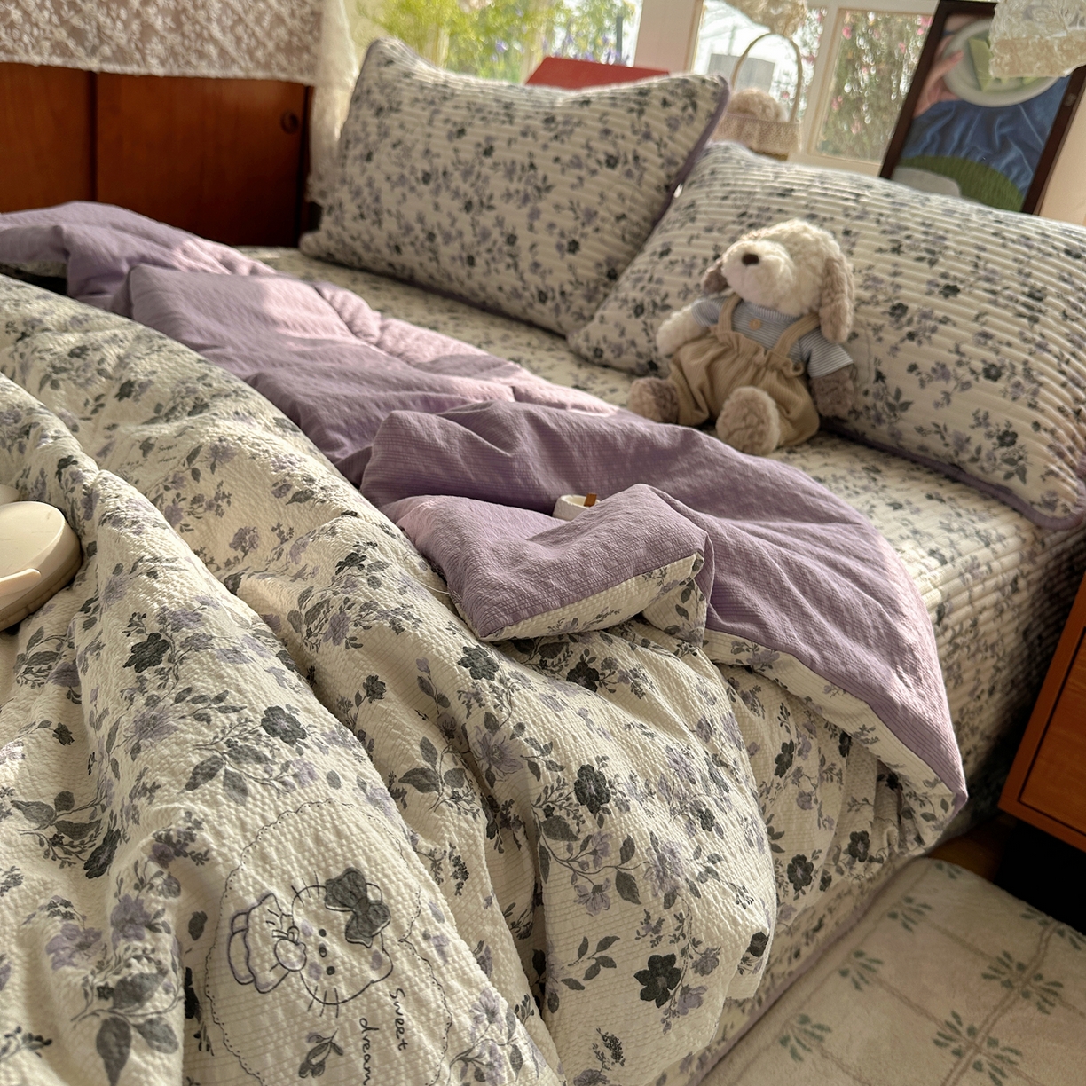 91家纺网 家纺一手货源 找家纺 （总）几禾 2026新款高品质A类泡芙纱床盖夏被套件-青提系列（晚风渐热，温柔续夏）