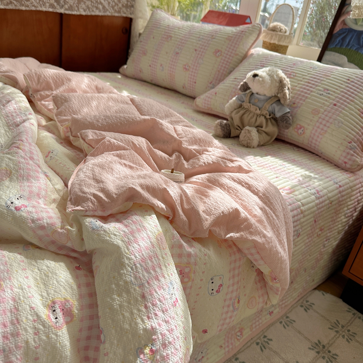 91家纺网 家纺一手货源 找家纺 （总）几禾 2026新款高品质A类泡芙纱床盖夏被套件-青提系列（晚风渐热，温柔续夏）