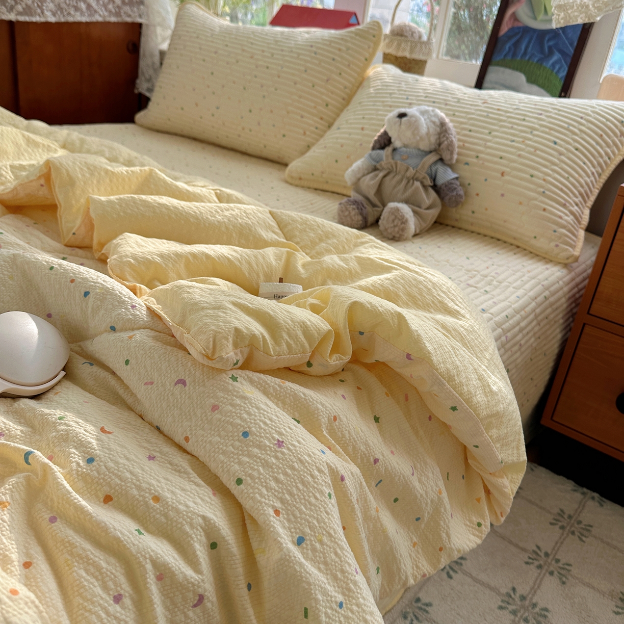 91家纺网 家纺一手货源 找家纺 （总）几禾 2026新款高品质A类泡芙纱床盖夏被套件-青提系列（晚风渐热，温柔续夏）