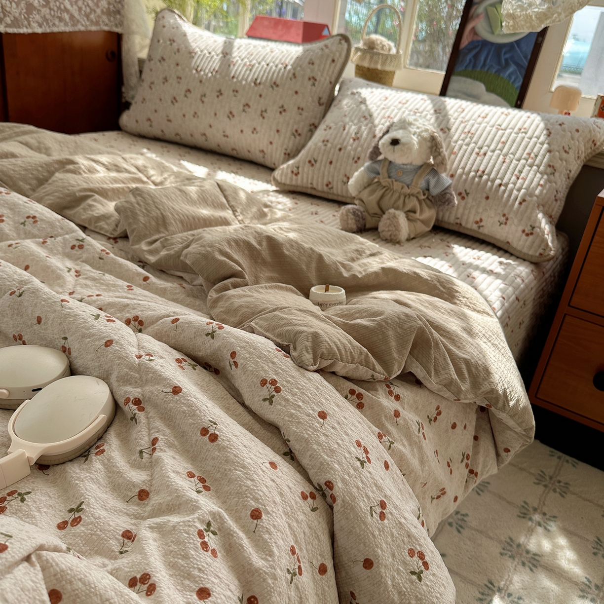 几禾 2026新款高品质A类泡芙纱床盖夏被套件-青提系列（晚风渐热，温柔续夏） 青提-酒渍樱桃