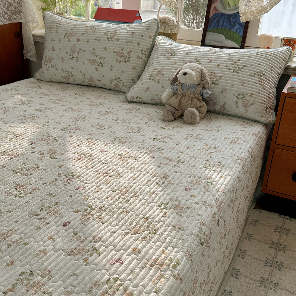 91家纺网 家纺一手货源 找家纺 几禾 2026新款高品质A类泡芙纱床盖夏被套件-青提系列（晚风渐热，温柔续夏） 青提-蝶栖黄花