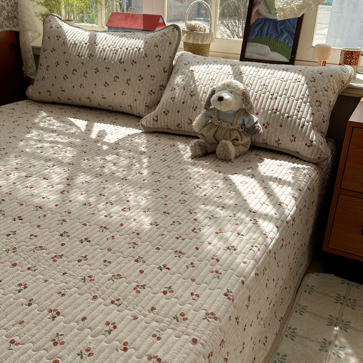 91家纺网 家纺一手货源 找家纺 几禾 2026新款高品质A类泡芙纱床盖夏被套件-青提系列（晚风渐热，温柔续夏） 青提-酒渍樱桃