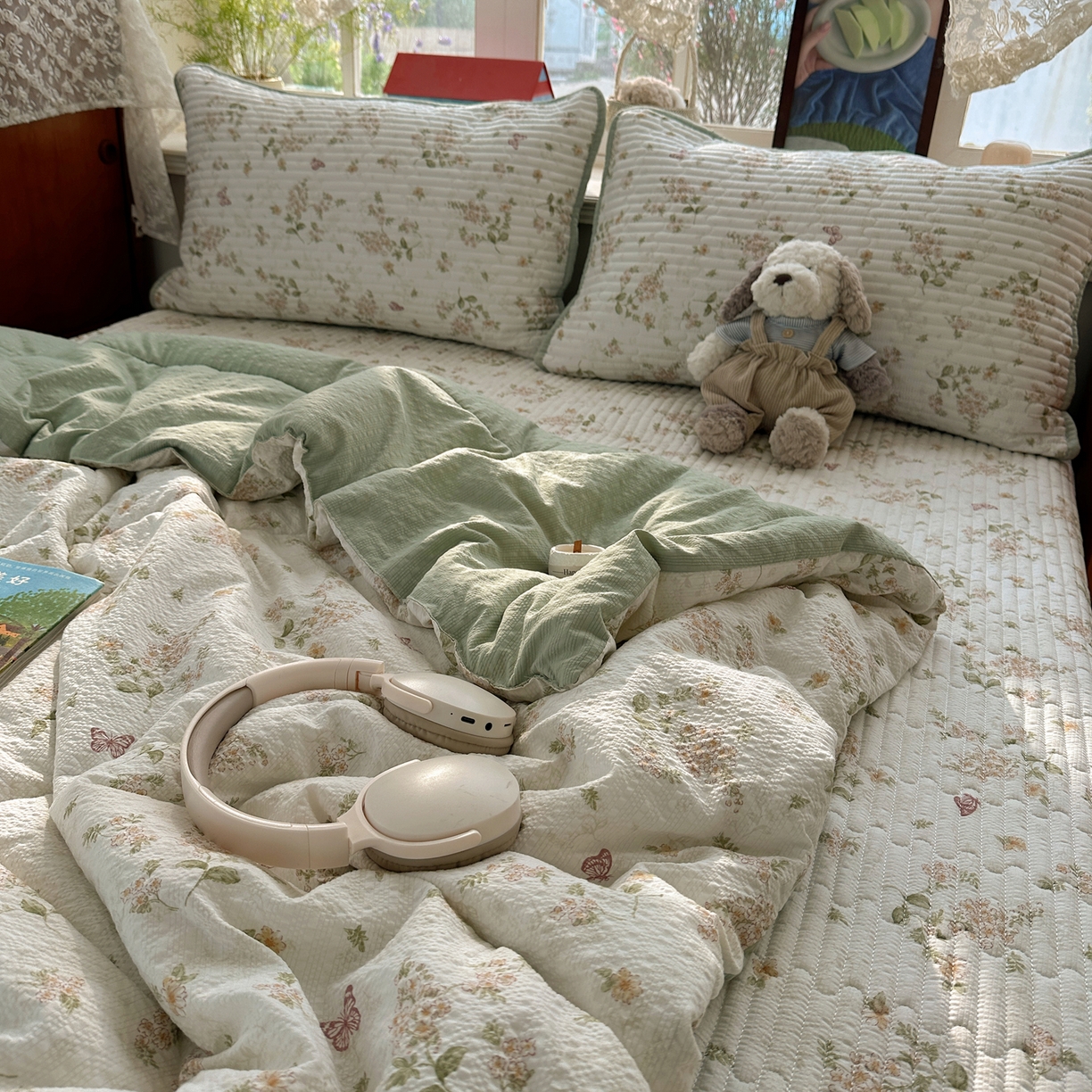 91家纺网 家纺一手货源 找家纺 几禾 2026新款高品质A类泡芙纱床盖夏被套件-青提系列（晚风渐热，温柔续夏） 青提-蝶栖黄花