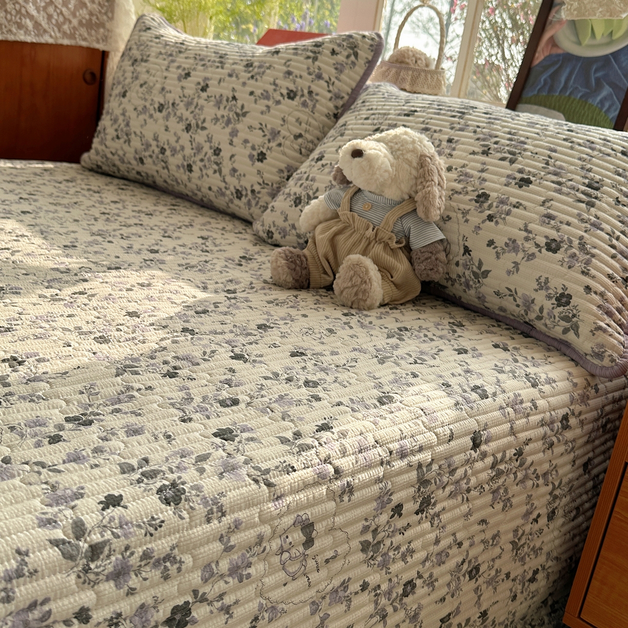 91家纺网 家纺一手货源 找家纺 几禾 2026新款高品质A类泡芙纱床盖夏被套件-青提系列（晚风渐热，温柔续夏） 青提-秘境小紫猫