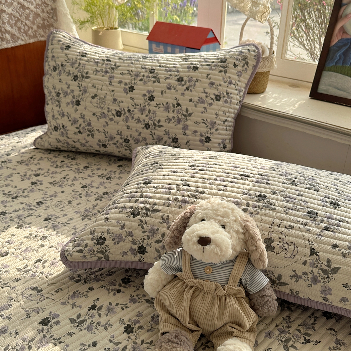 91家纺网 家纺一手货源 找家纺 几禾 2026新款高品质A类泡芙纱床盖夏被套件-青提系列（晚风渐热，温柔续夏） 青提-秘境小紫猫