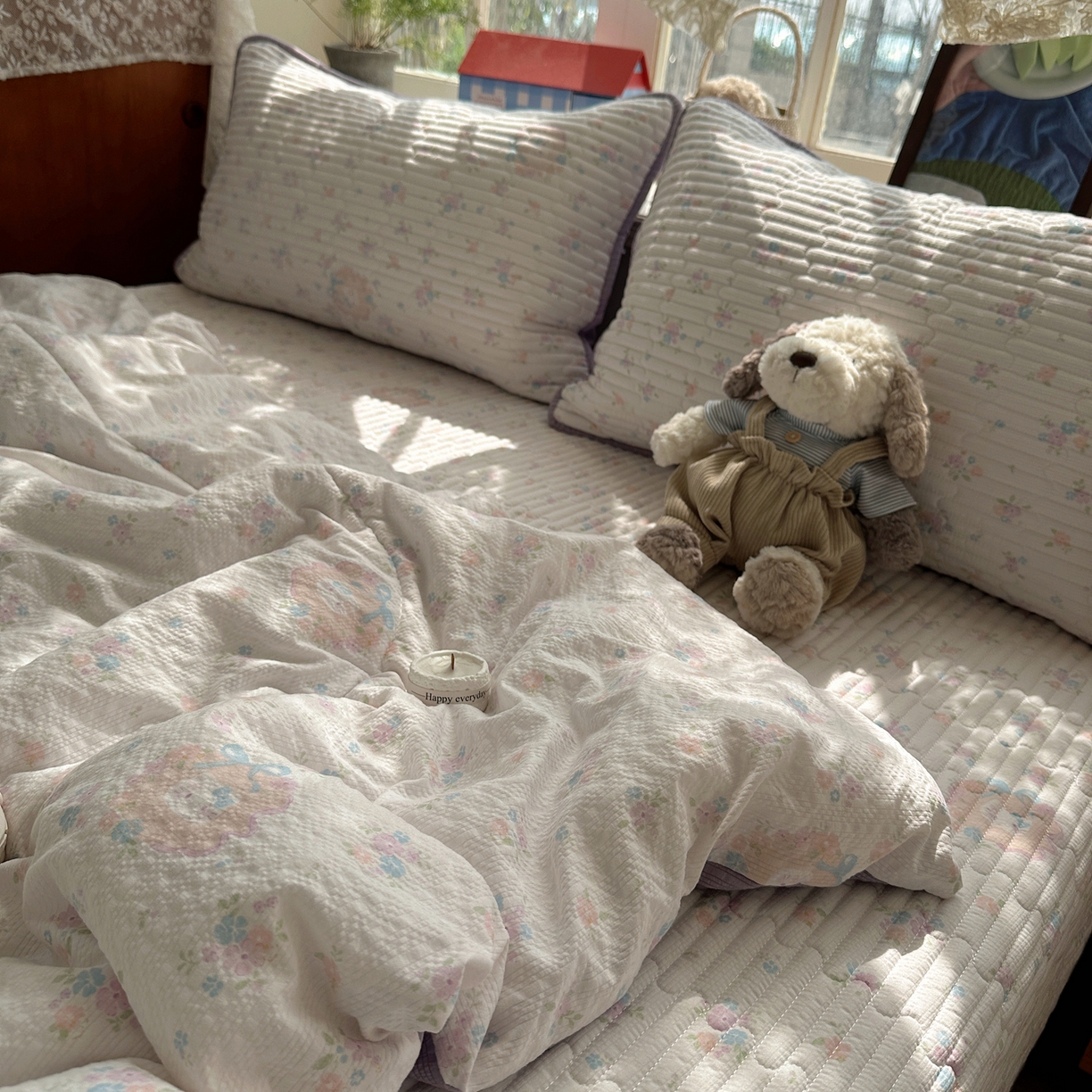 91家纺网 家纺一手货源 找家纺 几禾 2026新款高品质A类泡芙纱床盖夏被套件-青提系列（晚风渐热，温柔续夏） 青提-碎花藏甜