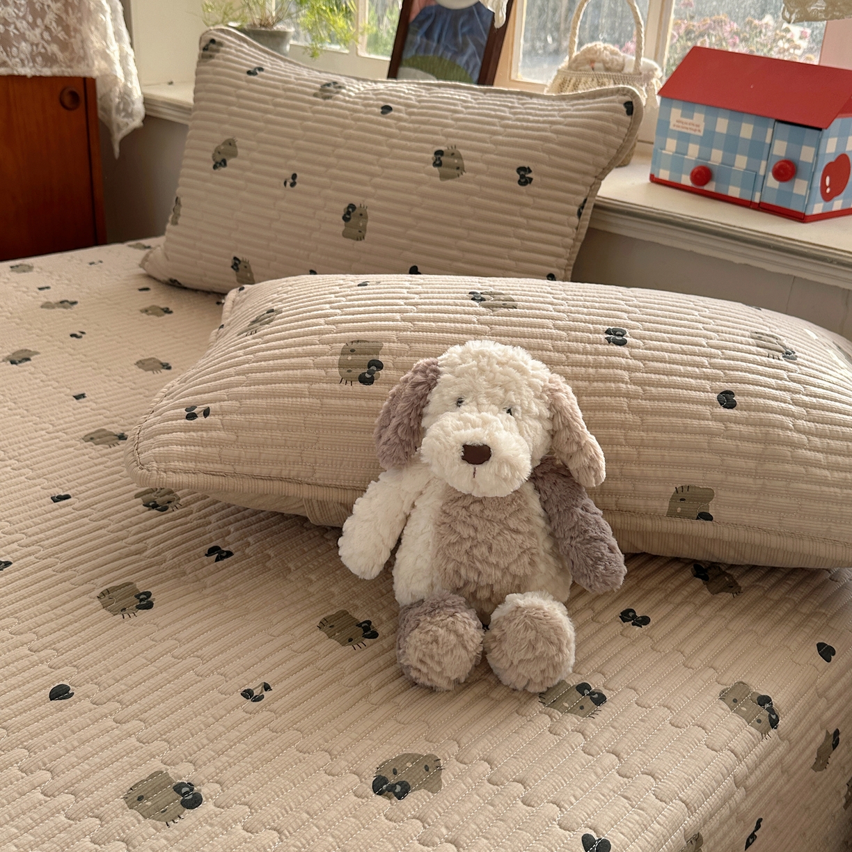 91家纺网 家纺一手货源 找家纺 几禾 2026新款高品质A类泡芙纱床盖夏被套件-青提系列（晚风渐热，温柔续夏） 青提-咖啡小猫