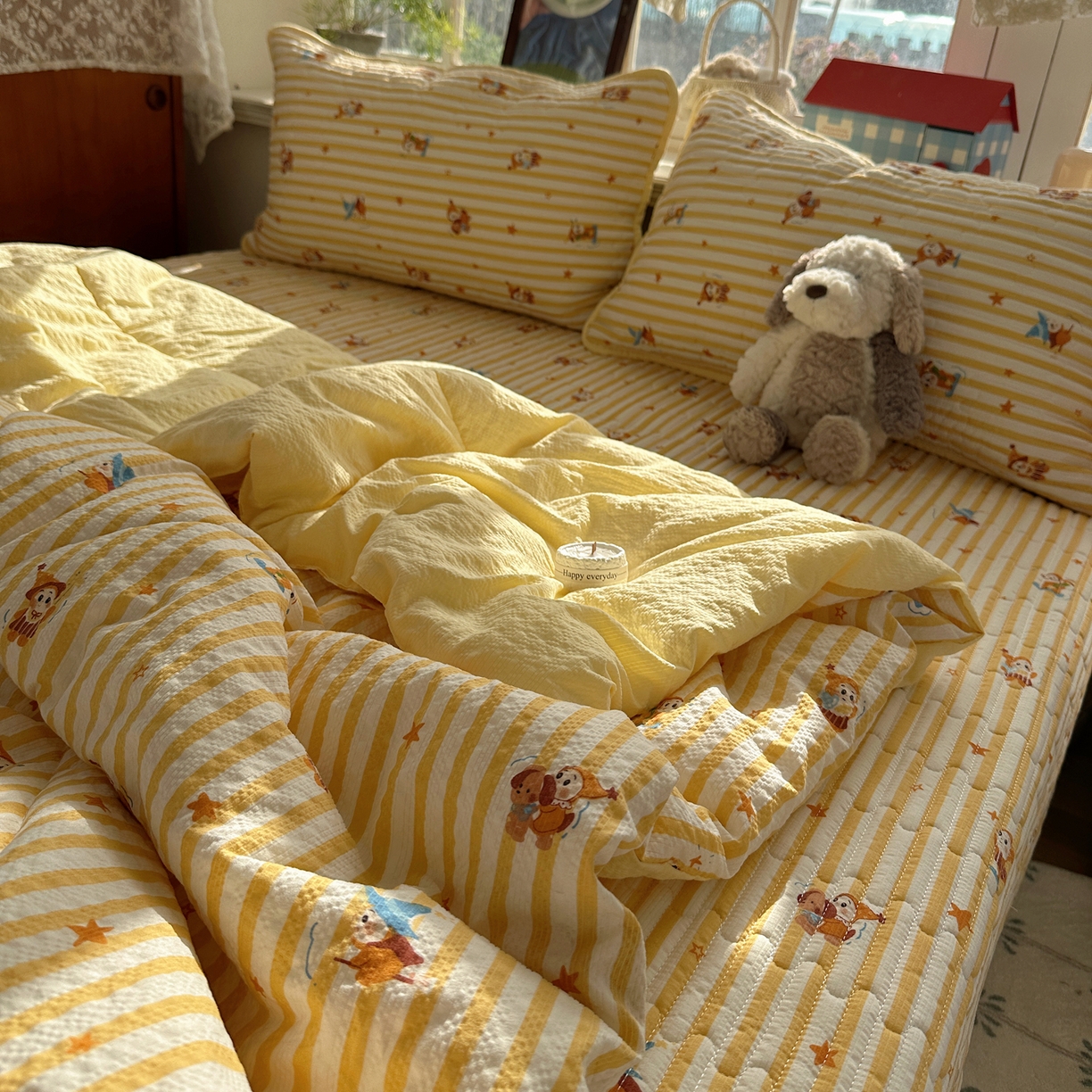 91家纺网 家纺一手货源 找家纺 几禾 2026新款高品质A类泡芙纱床盖夏被套件-青提系列（晚风渐热，温柔续夏） 青提-魔法星星