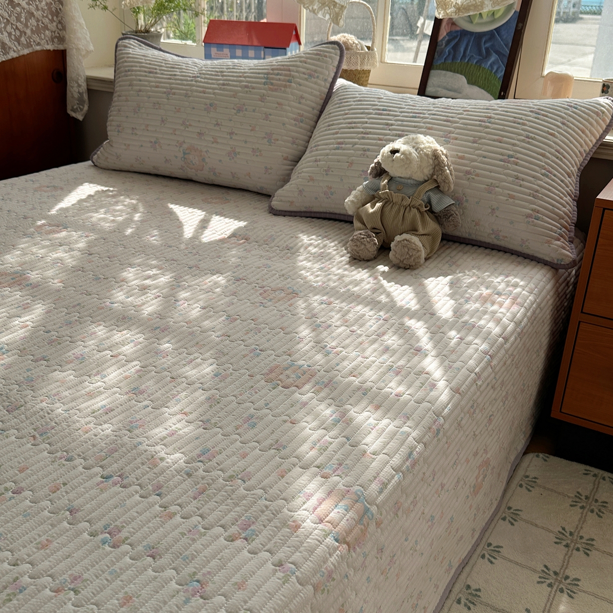 91家纺网 家纺一手货源 找家纺 几禾 2026新款高品质A类泡芙纱床盖夏被套件-青提系列（晚风渐热，温柔续夏） 青提-碎花藏甜