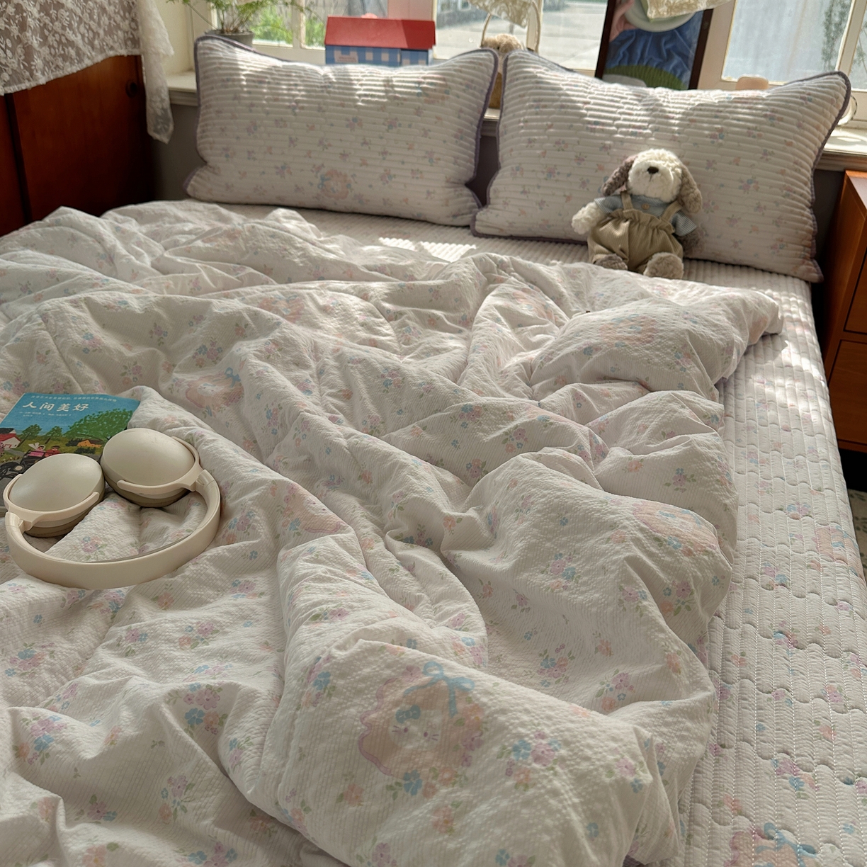 91家纺网 家纺一手货源 找家纺 几禾 2026新款高品质A类泡芙纱床盖夏被套件-青提系列（晚风渐热，温柔续夏） 青提-碎花藏甜