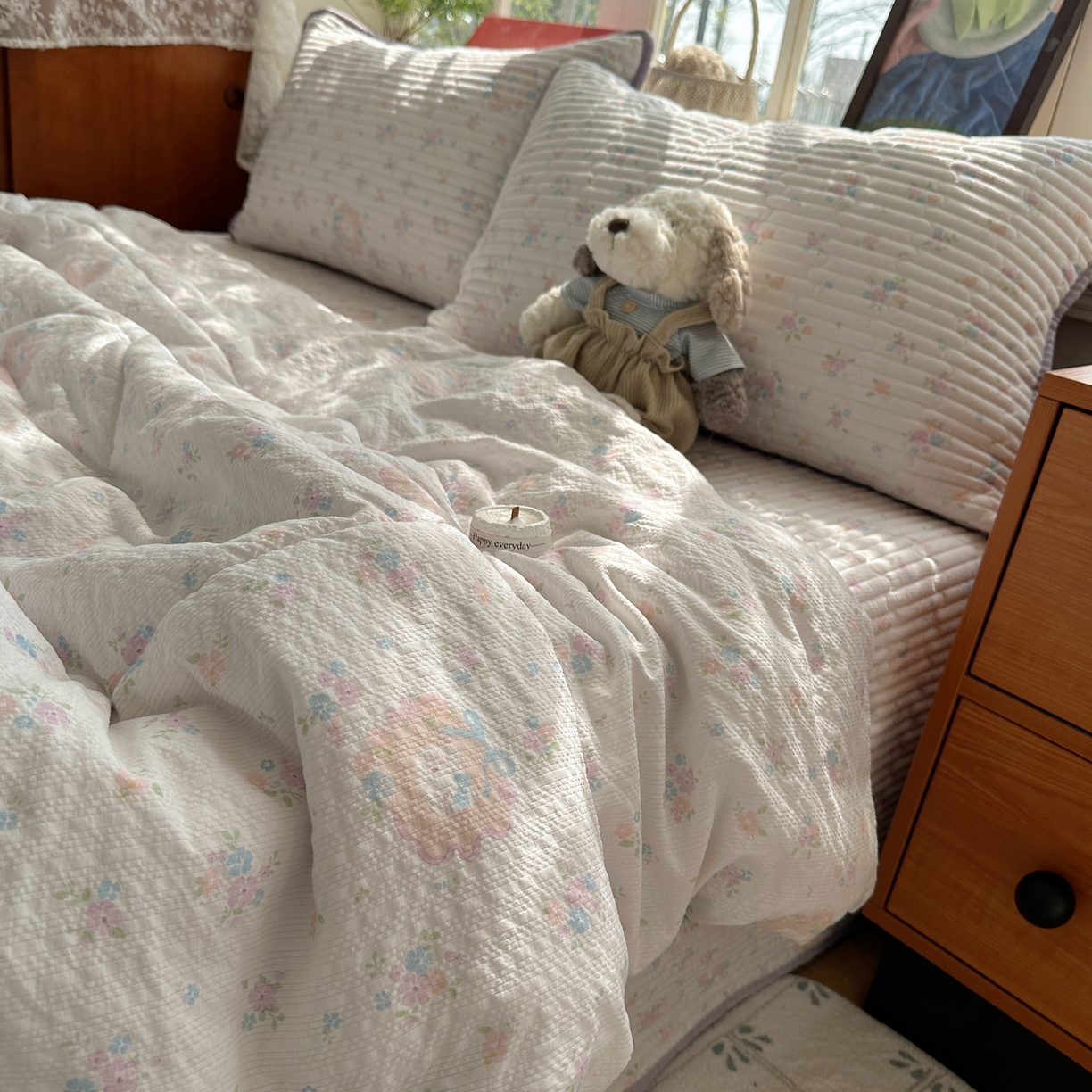 91家纺网 家纺一手货源 找家纺 几禾 2026新款高品质A类泡芙纱床盖夏被套件-青提系列（晚风渐热，温柔续夏） 青提-碎花藏甜