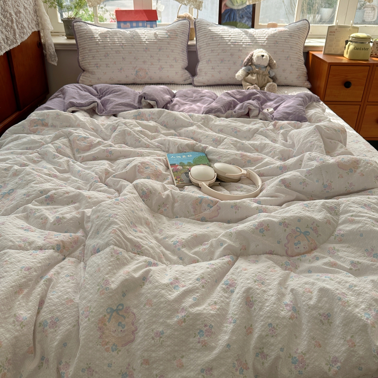 91家纺网 家纺一手货源 找家纺 几禾 2026新款高品质A类泡芙纱床盖夏被套件-青提系列（晚风渐热，温柔续夏） 青提-碎花藏甜