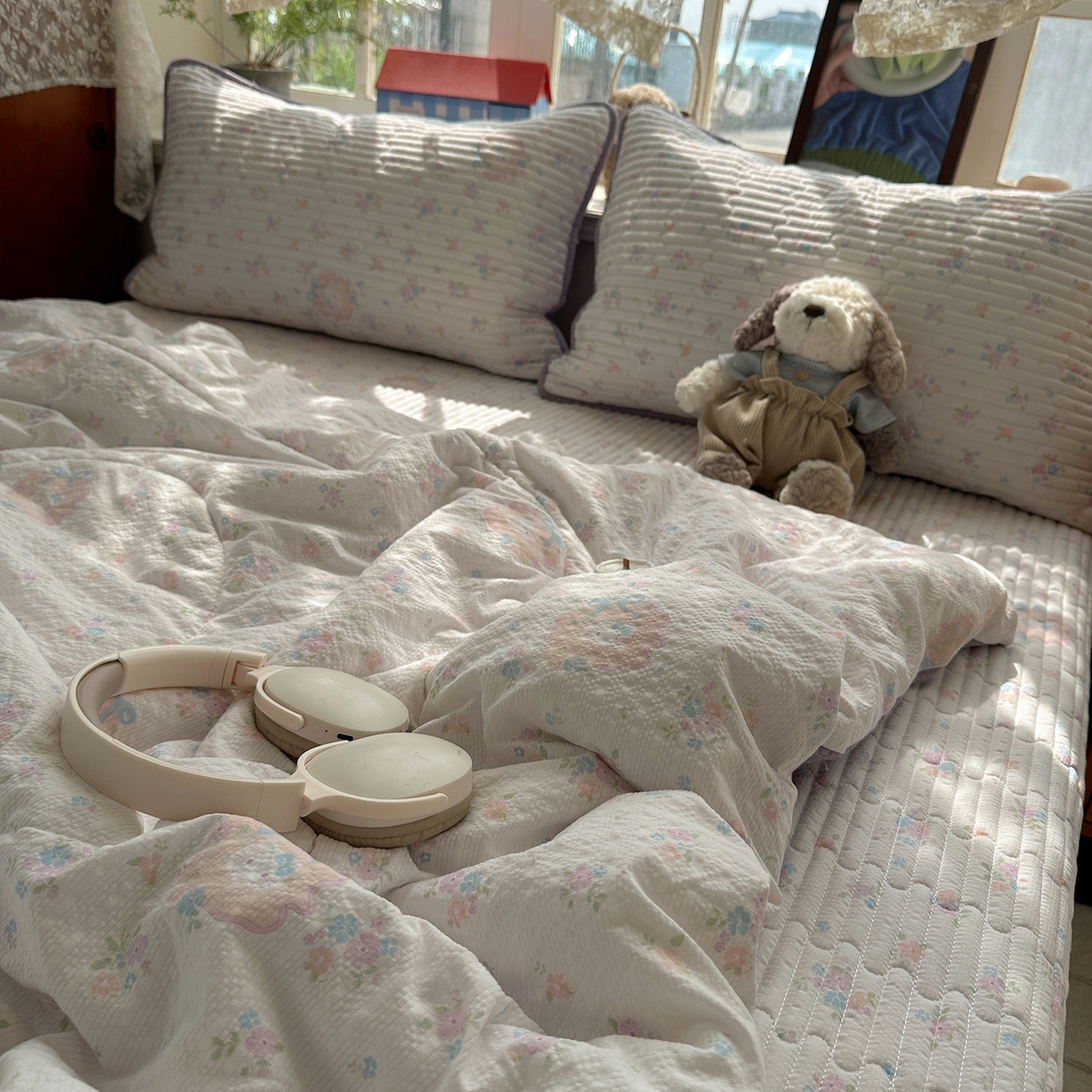 91家纺网 家纺一手货源 找家纺 几禾 2026新款高品质A类泡芙纱床盖夏被套件-青提系列（晚风渐热，温柔续夏） 青提-碎花藏甜