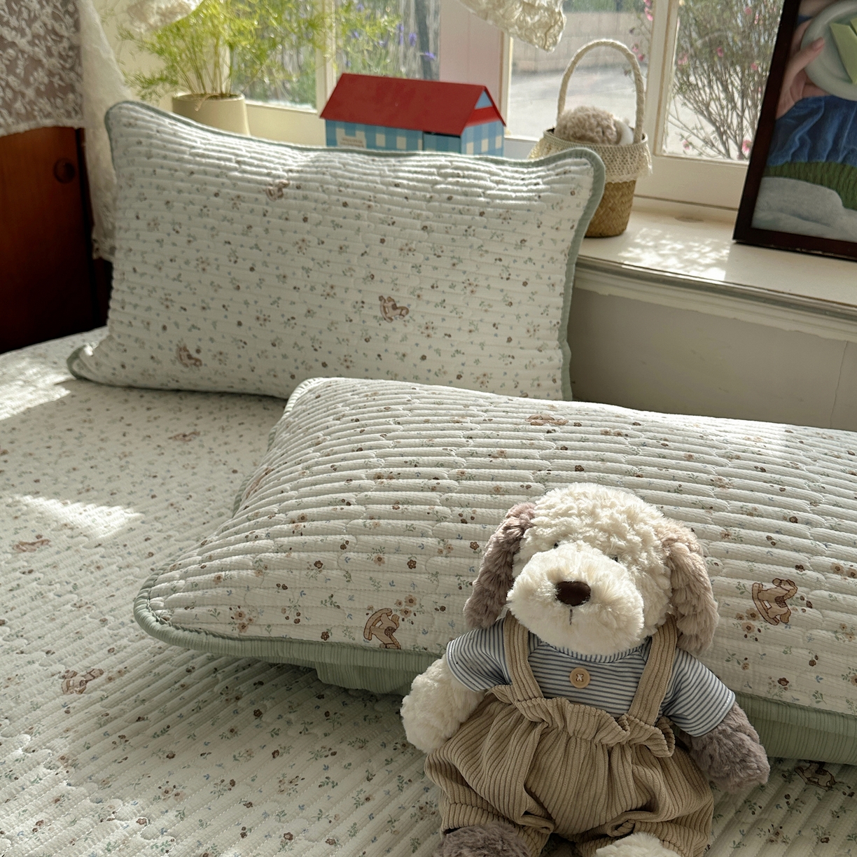 91家纺网 家纺一手货源 找家纺 几禾 2026新款高品质A类泡芙纱床盖夏被套件-青提系列（晚风渐热，温柔续夏） 青提-木马小花团