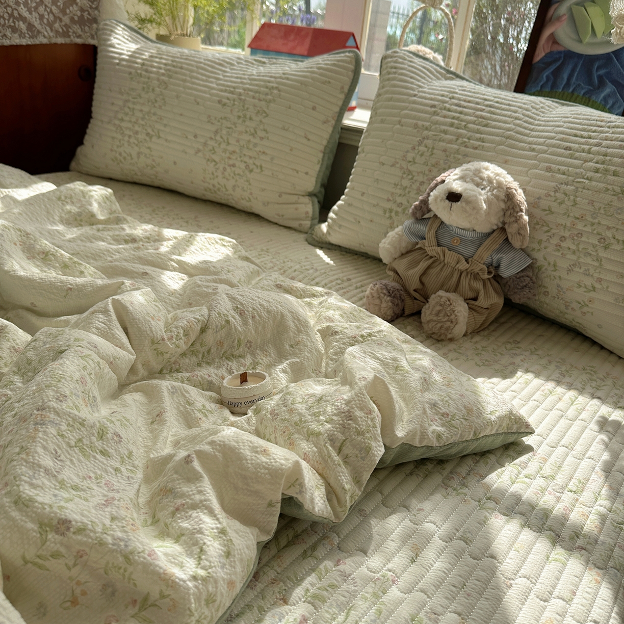 91家纺网 家纺一手货源 找家纺 几禾 2026新款高品质A类泡芙纱床盖夏被套件-青提系列（晚风渐热，温柔续夏） 青提-浅夏花信