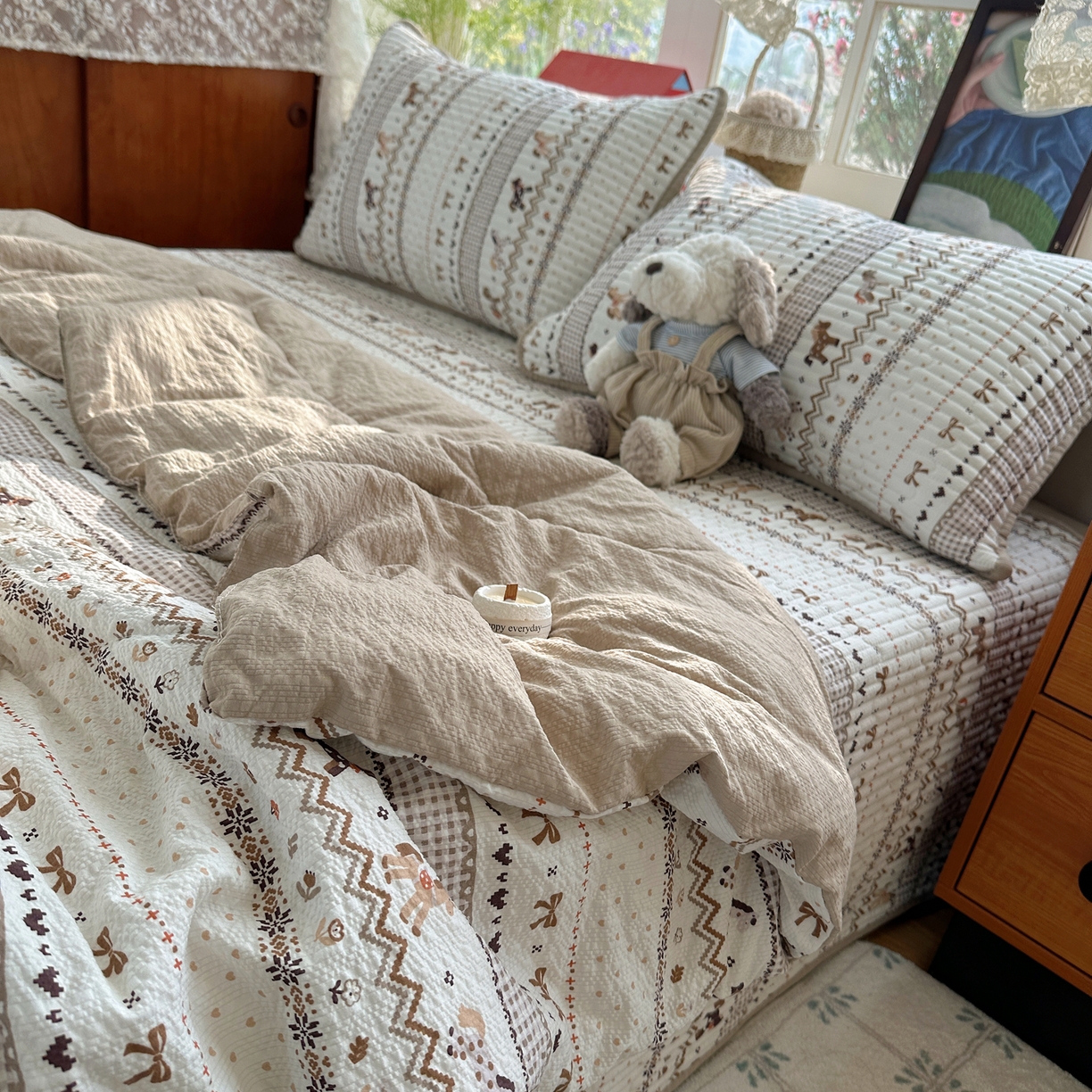 几禾 2026新款高品质A类泡芙纱床盖夏被套件-青提系列（晚风渐热，温柔续夏） 青提-栗色木马纹