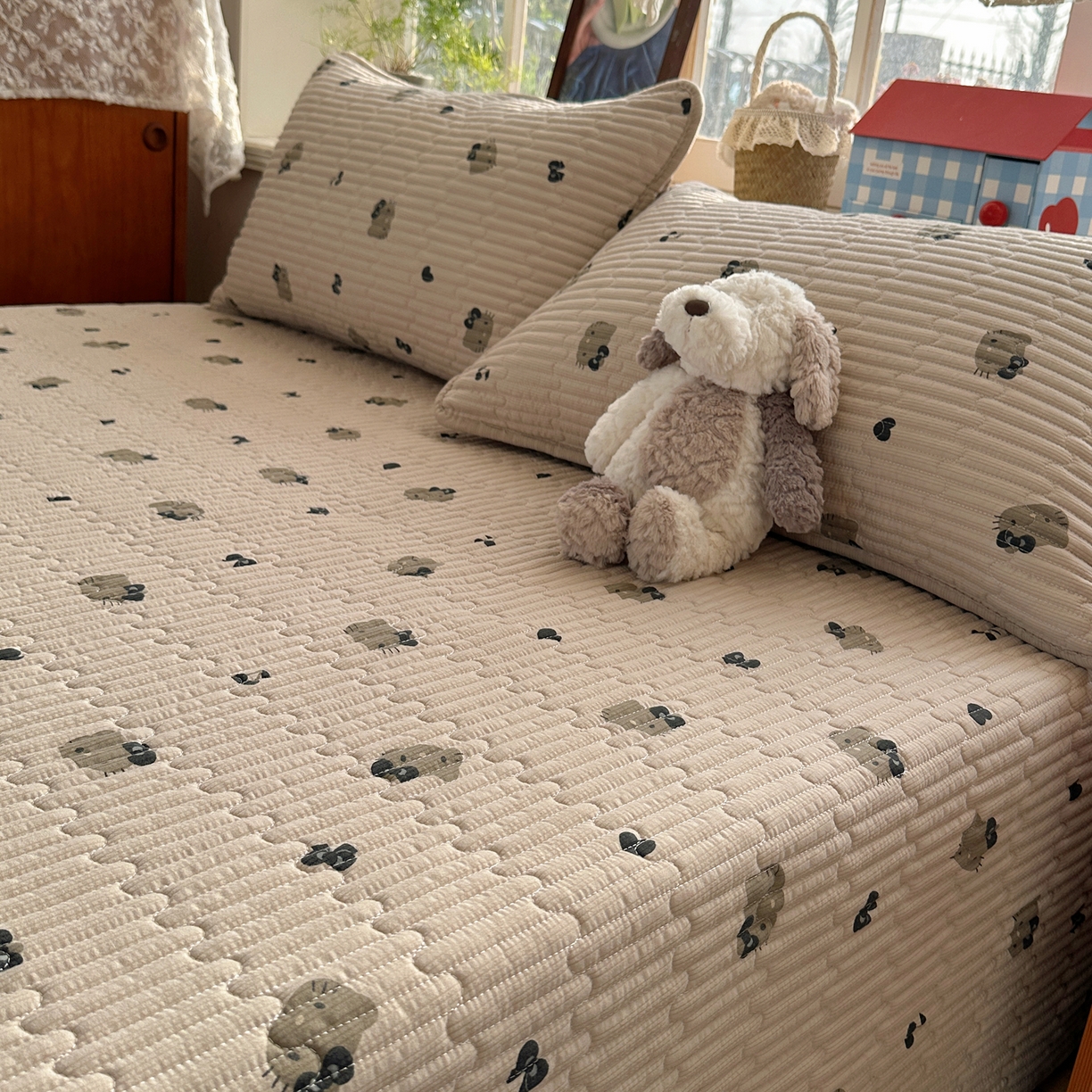 91家纺网 家纺一手货源 找家纺 几禾 2026新款高品质A类泡芙纱床盖夏被套件-青提系列（晚风渐热，温柔续夏） 青提-咖啡小猫