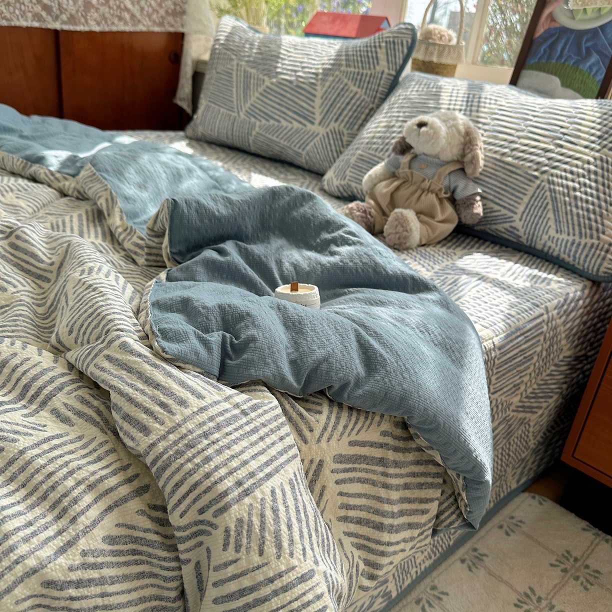 几禾 2026新款高品质A类泡芙纱床盖夏被套件-青提系列（晚风渐热，温柔续夏） 青提-浅川纹