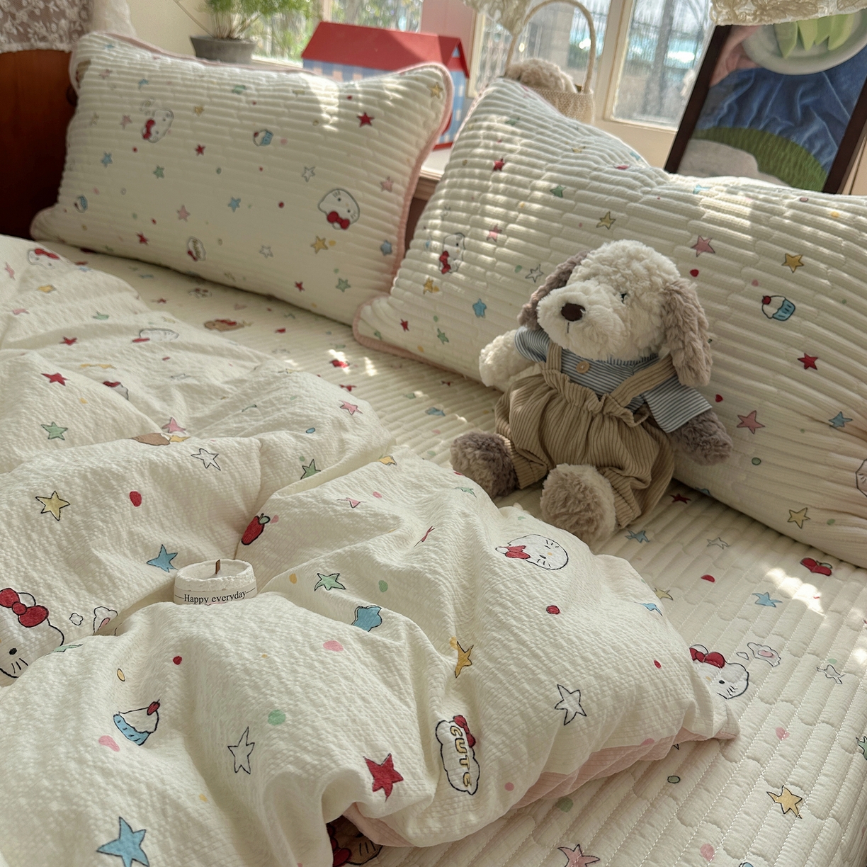 91家纺网 家纺一手货源 找家纺 几禾 2026新款高品质A类泡芙纱床盖夏被套件-青提系列（晚风渐热，温柔续夏） 青提-星芒凯蒂