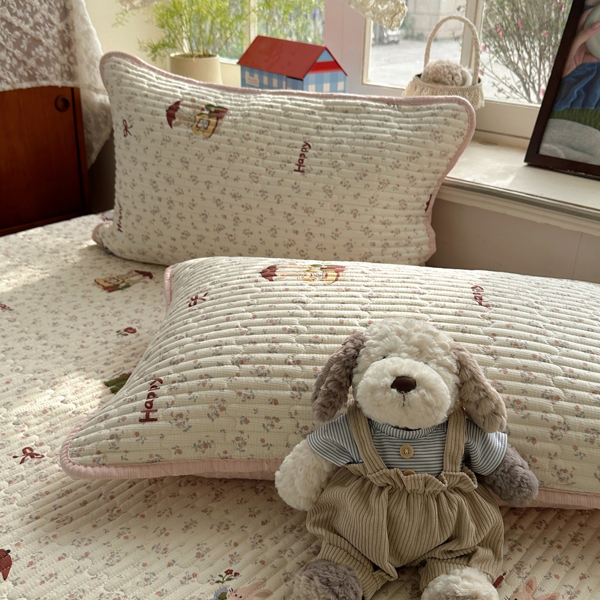 91家纺网 家纺一手货源 找家纺 几禾 2026新款高品质A类泡芙纱床盖夏被套件-青提系列（晚风渐热，温柔续夏） 青提-躲雨小兔