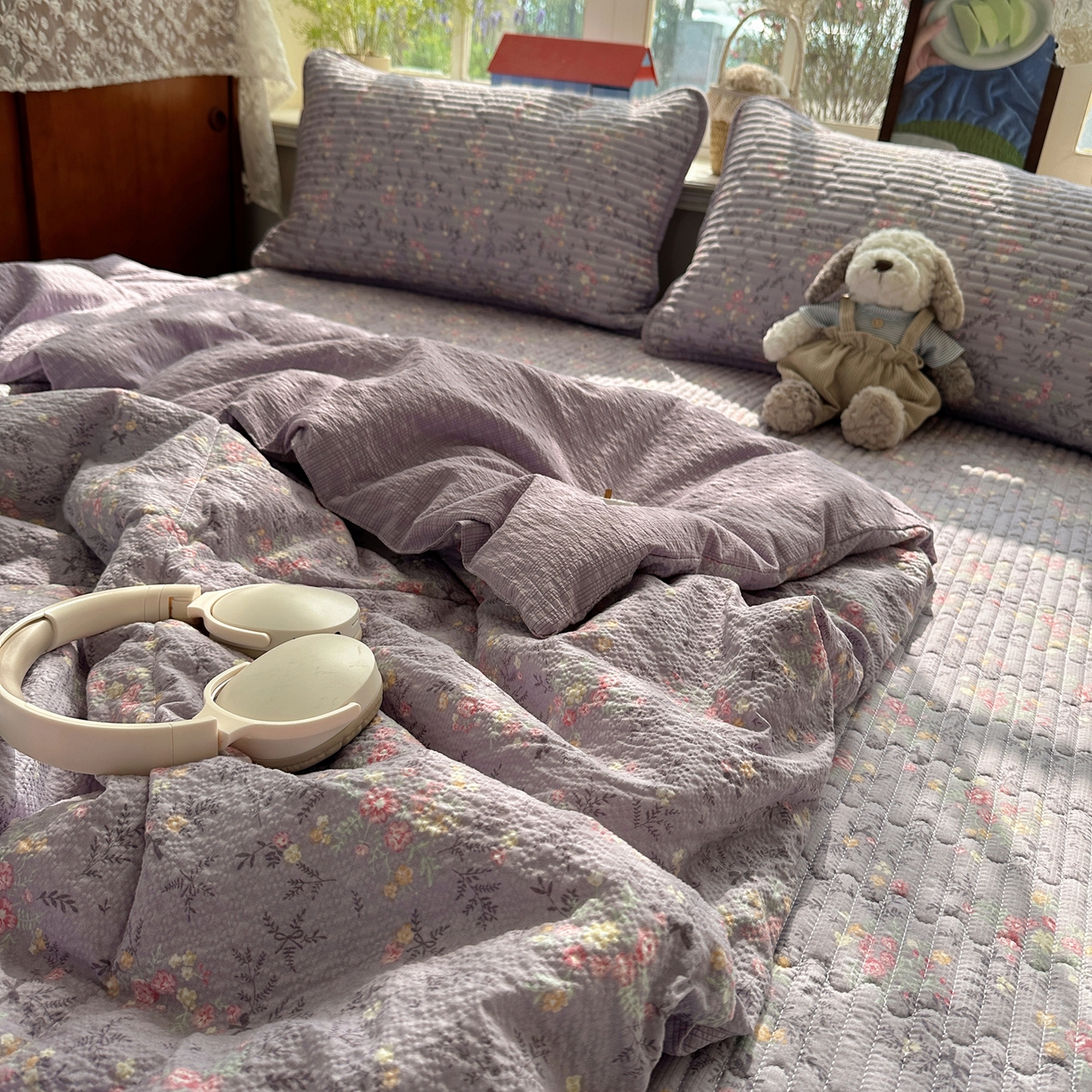 91家纺网 家纺一手货源 找家纺 几禾 2026新款高品质A类泡芙纱床盖夏被套件-青提系列（晚风渐热，温柔续夏） 青提-松间茶事