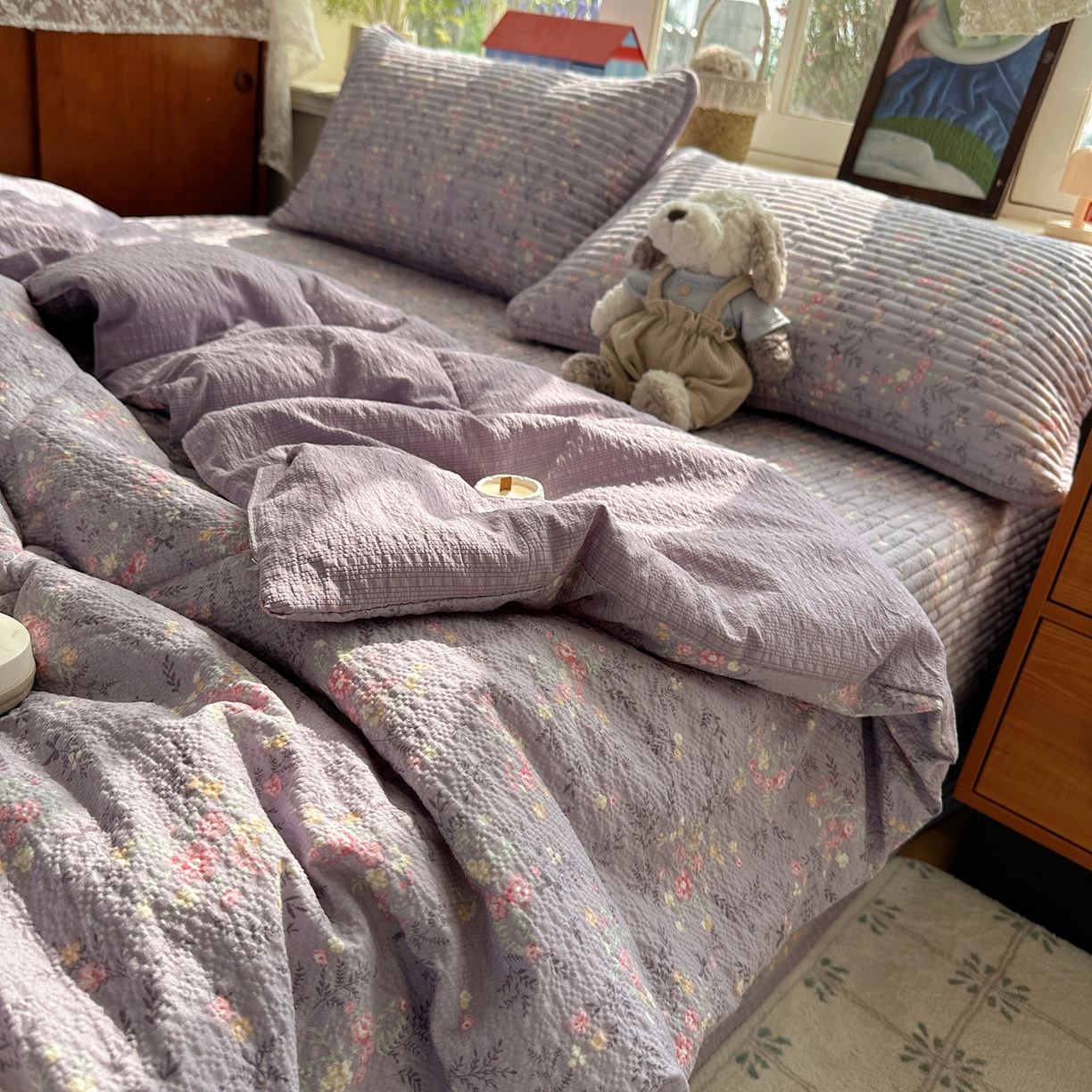 几禾 2026新款高品质A类泡芙纱床盖夏被套件-青提系列（晚风渐热，温柔续夏） 青提-松间茶事