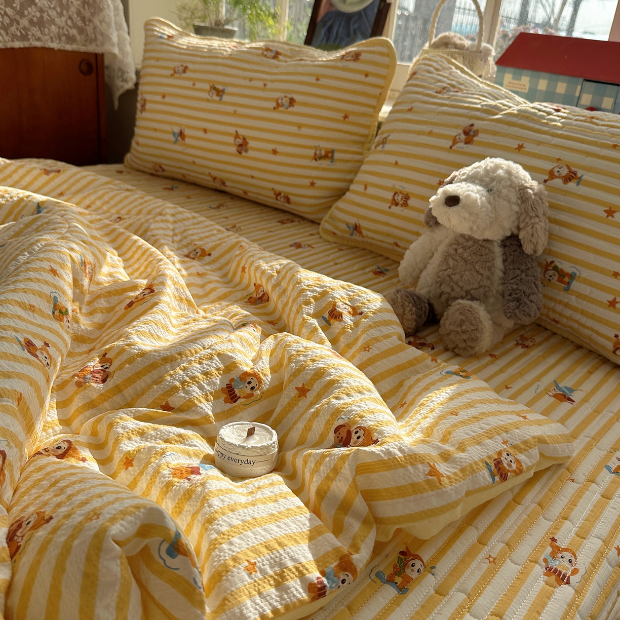 91家纺网 家纺一手货源 找家纺 几禾 2026新款高品质A类泡芙纱床盖夏被套件-青提系列（晚风渐热，温柔续夏） 青提-魔法星星