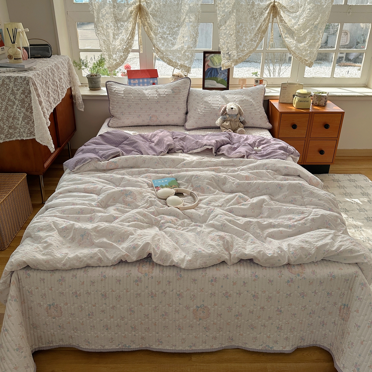 91家纺网 家纺一手货源 找家纺 几禾 2026新款高品质A类泡芙纱床盖夏被套件-青提系列（晚风渐热，温柔续夏） 青提-碎花藏甜