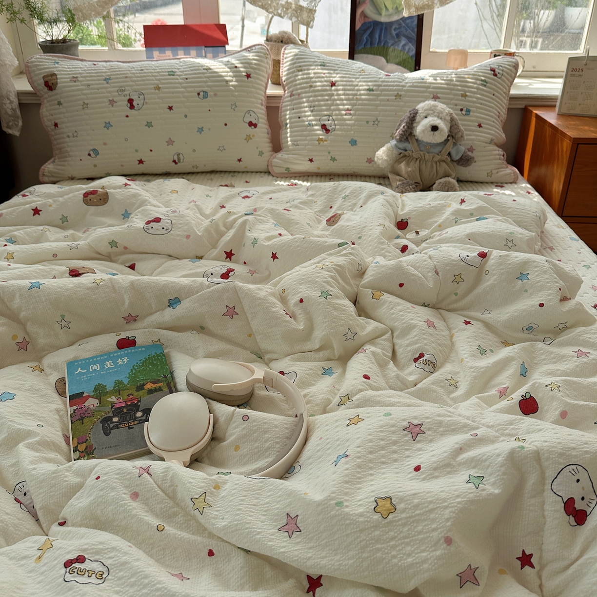 91家纺网 家纺一手货源 找家纺 几禾 2026新款高品质A类泡芙纱床盖夏被套件-青提系列（晚风渐热，温柔续夏） 青提-星芒凯蒂