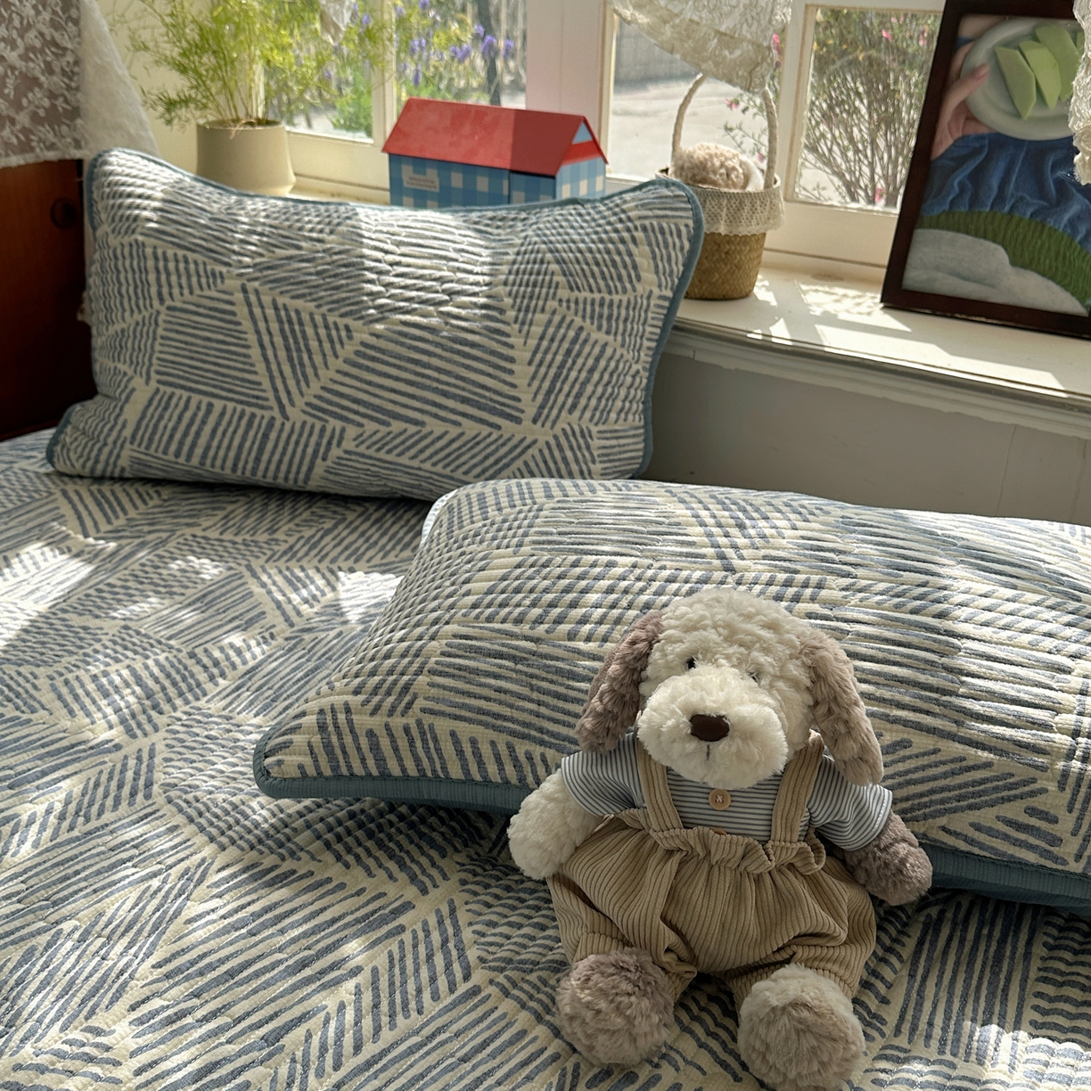 91家纺网 家纺一手货源 找家纺 几禾 2026新款高品质A类泡芙纱床盖夏被套件-青提系列（晚风渐热，温柔续夏） 青提-浅川纹