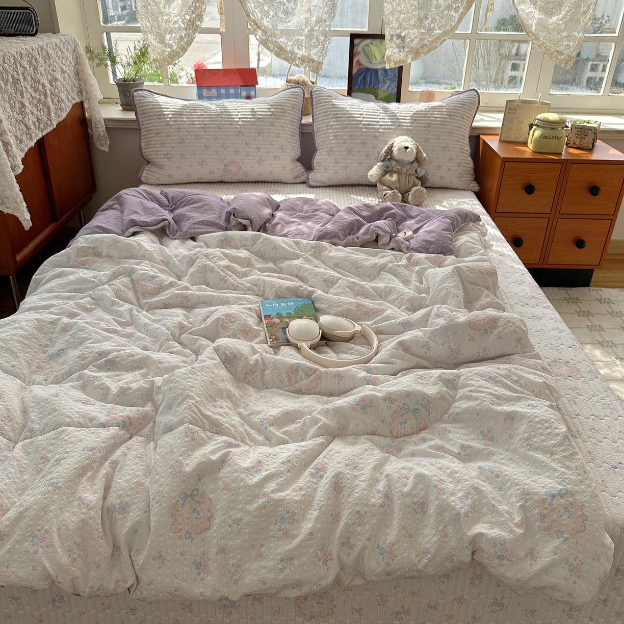 91家纺网 家纺一手货源 找家纺 几禾 2026新款高品质A类泡芙纱床盖夏被套件-青提系列（晚风渐热，温柔续夏） 青提-碎花藏甜