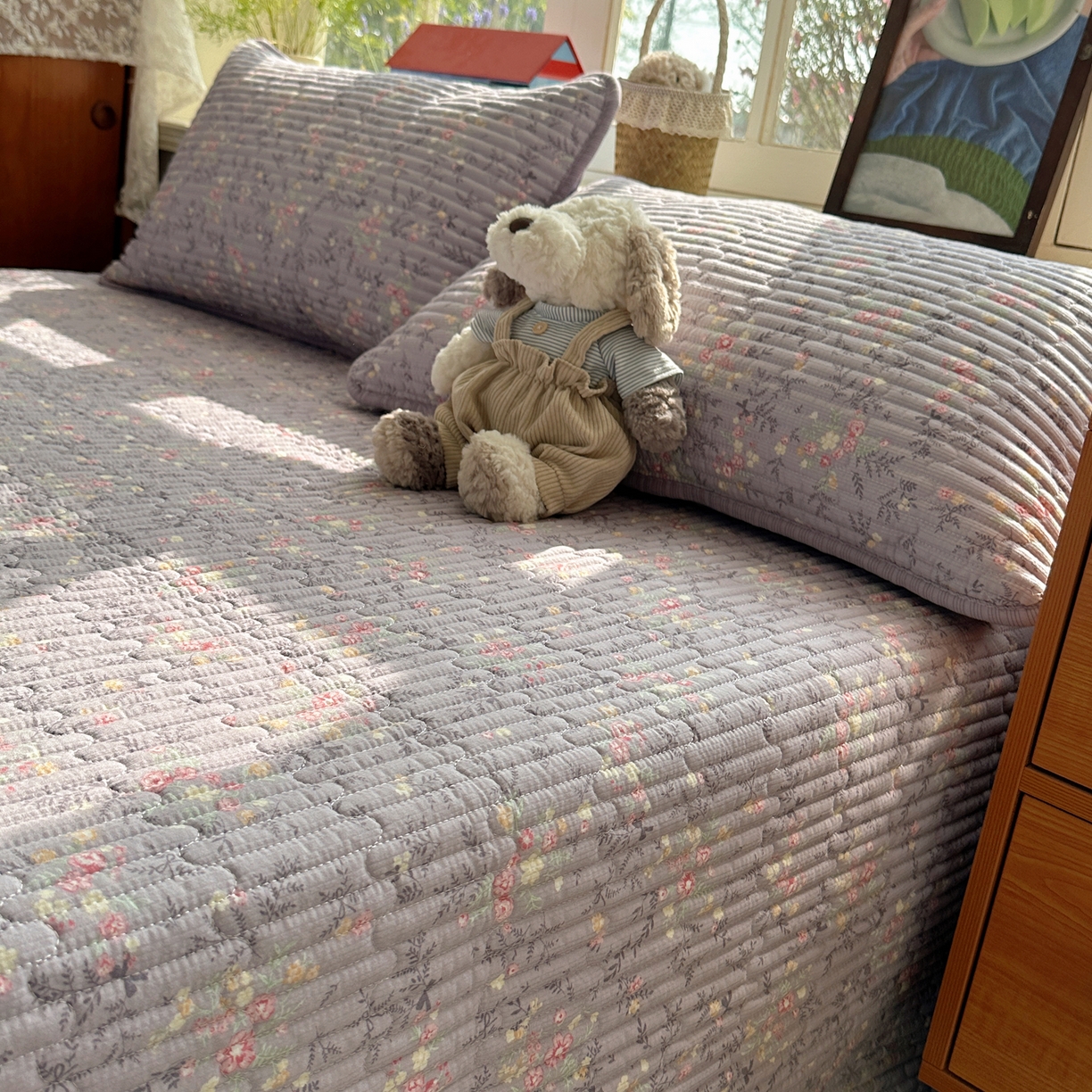 91家纺网 家纺一手货源 找家纺 几禾 2026新款高品质A类泡芙纱床盖夏被套件-青提系列（晚风渐热，温柔续夏） 青提-松间茶事