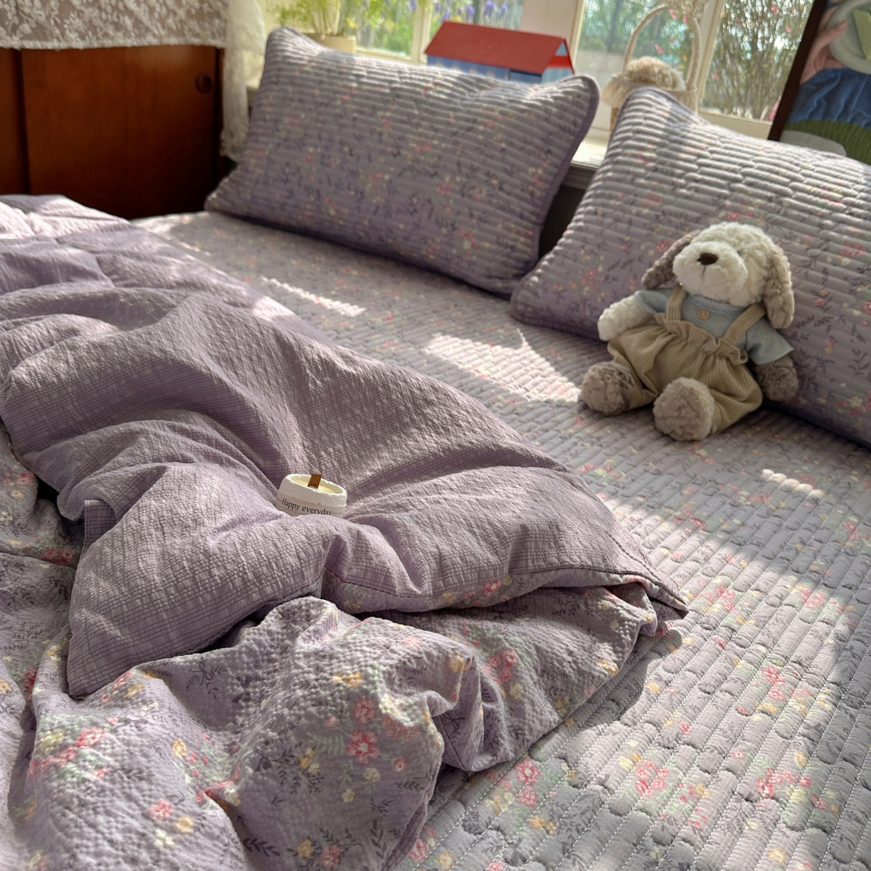 91家纺网 家纺一手货源 找家纺 几禾 2026新款高品质A类泡芙纱床盖夏被套件-青提系列（晚风渐热，温柔续夏） 青提-松间茶事