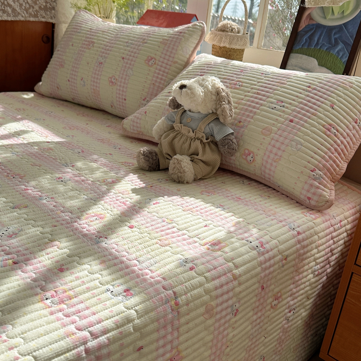 91家纺网 家纺一手货源 找家纺 几禾 2026新款高品质A类泡芙纱床盖夏被套件-青提系列（晚风渐热，温柔续夏） 青提-黄粉猫团