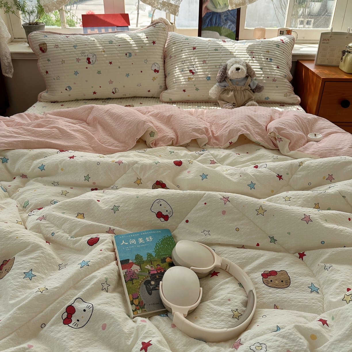 91家纺网 家纺一手货源 找家纺 几禾 2026新款高品质A类泡芙纱床盖夏被套件-青提系列（晚风渐热，温柔续夏） 青提-星芒凯蒂