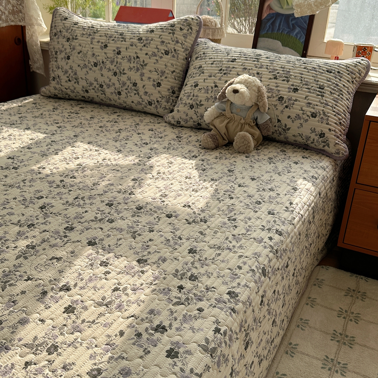 91家纺网 家纺一手货源 找家纺 几禾 2026新款高品质A类泡芙纱床盖夏被套件-青提系列（晚风渐热，温柔续夏） 青提-秘境小紫猫