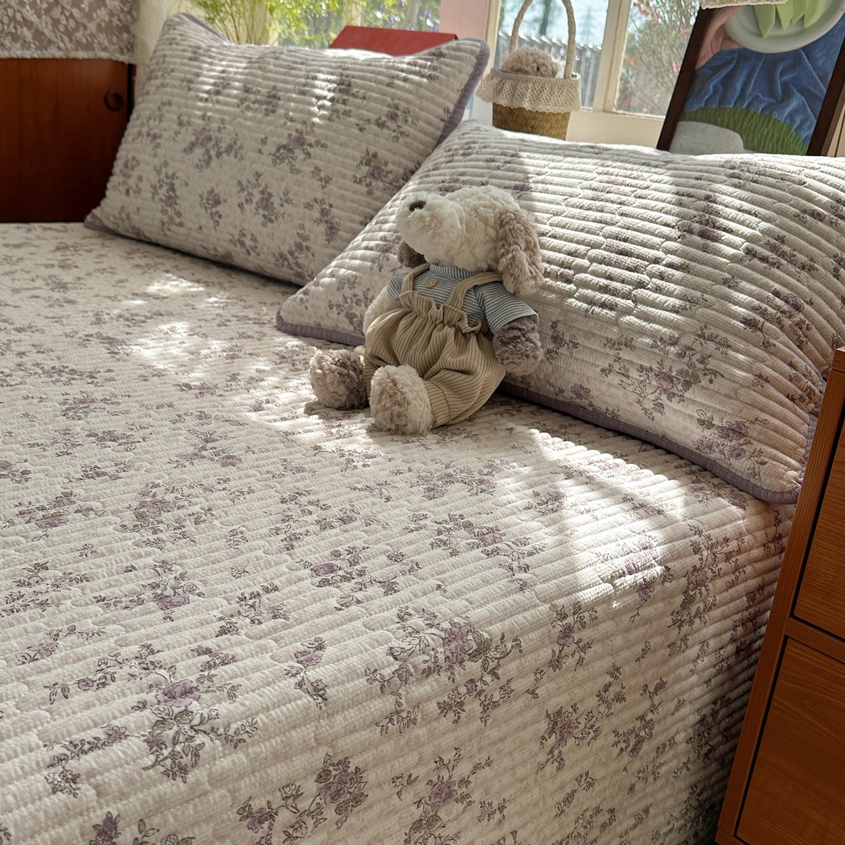 91家纺网 家纺一手货源 找家纺 几禾 2026新款高品质A类泡芙纱床盖夏被套件-青提系列（晚风渐热，温柔续夏） 青提-柔紫碎花屿