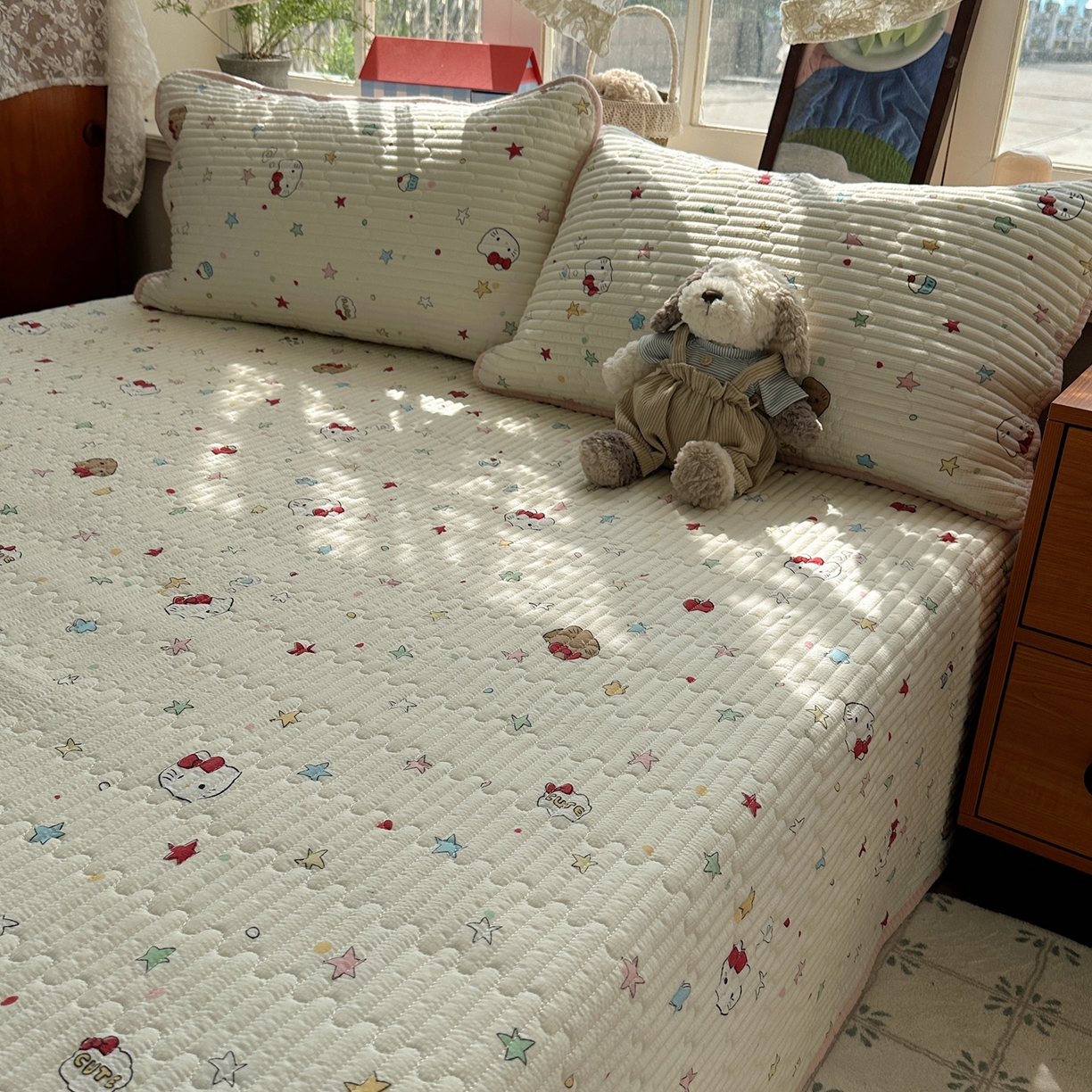 91家纺网 家纺一手货源 找家纺 几禾 2026新款高品质A类泡芙纱床盖夏被套件-青提系列（晚风渐热，温柔续夏） 青提-星芒凯蒂