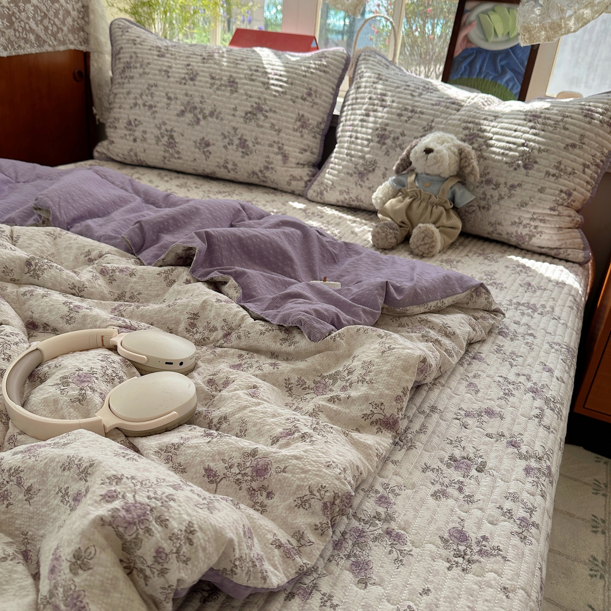 91家纺网 家纺一手货源 找家纺 几禾 2026新款高品质A类泡芙纱床盖夏被套件-青提系列（晚风渐热，温柔续夏） 青提-柔紫碎花屿