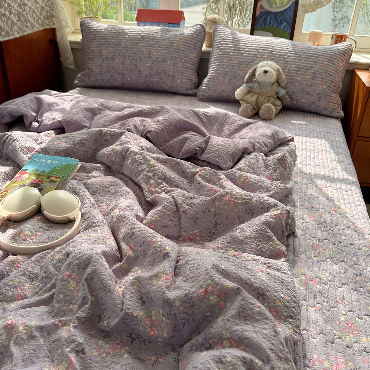 91家纺网 家纺一手货源 找家纺 几禾 2026新款高品质A类泡芙纱床盖夏被套件-青提系列（晚风渐热，温柔续夏） 青提-松间茶事