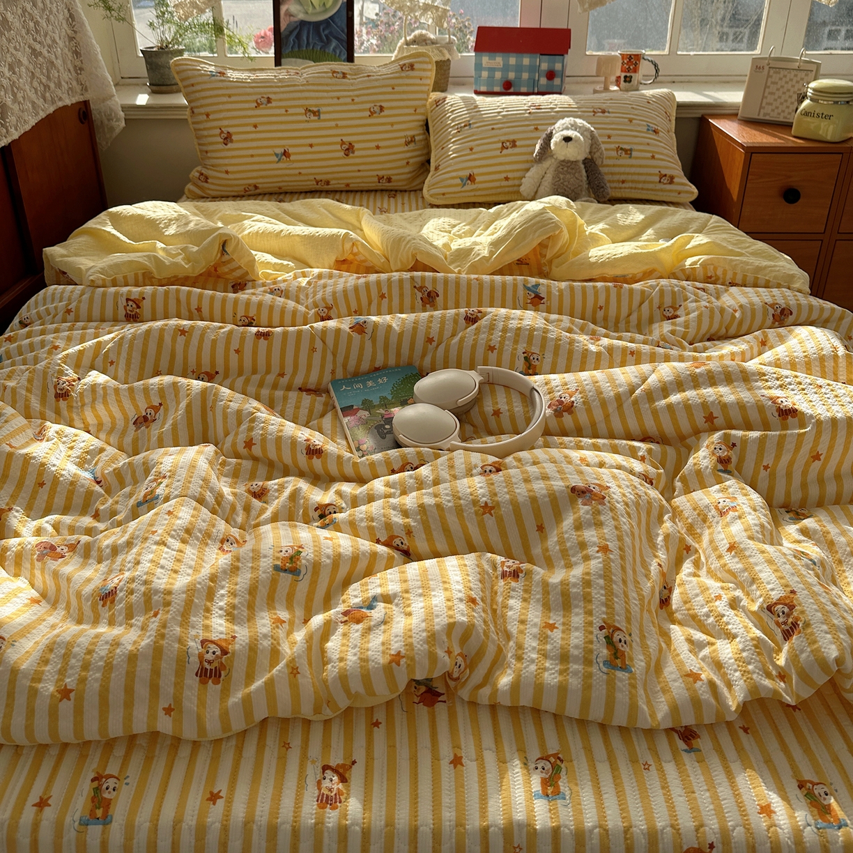 91家纺网 家纺一手货源 找家纺 几禾 2026新款高品质A类泡芙纱床盖夏被套件-青提系列（晚风渐热，温柔续夏） 青提-魔法星星